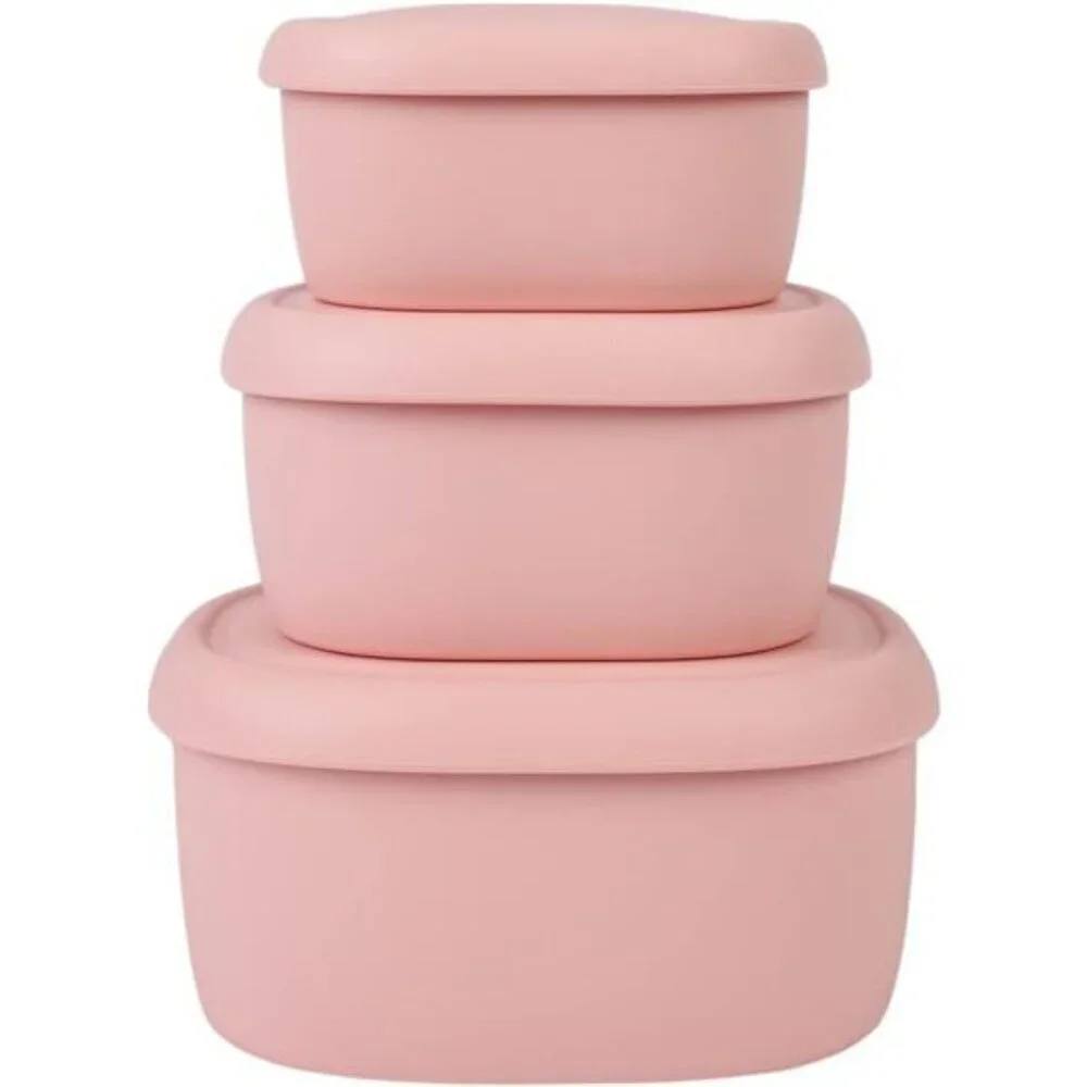 Nesting Silicone Containers Set of 3 Hard-Shell Silicone Food BPA Free Pink